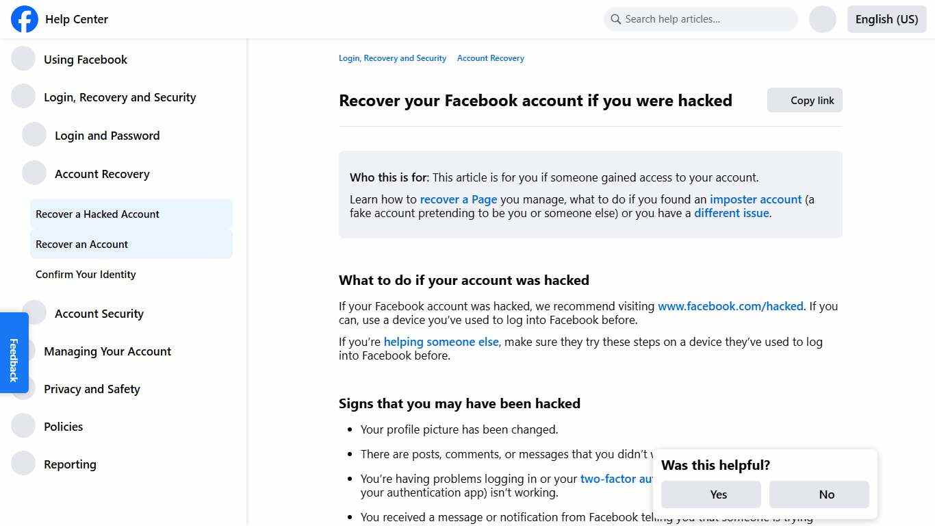 Recover your Facebook account if you were hacked Facebook Help Center
